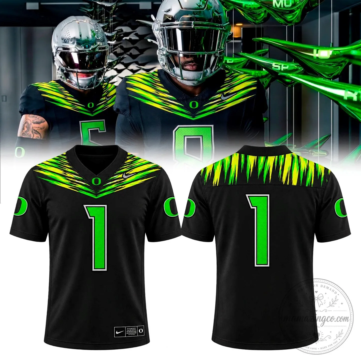 Oregon Ducks Football Team Black Neon Green Game Day Jersey