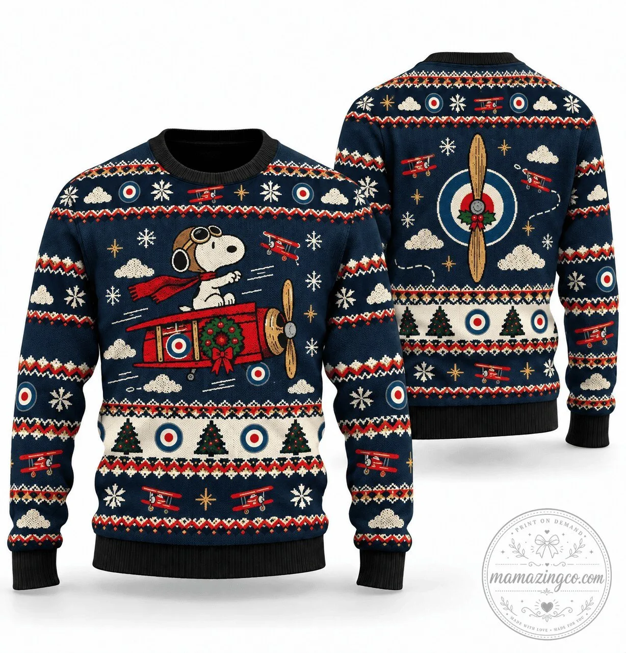 Snoopy Red Baron Christmas Flight Ugly Christmas Sweater 1 Snoopy Red Baron Christmas Flight Ugly Christmas Sweater
