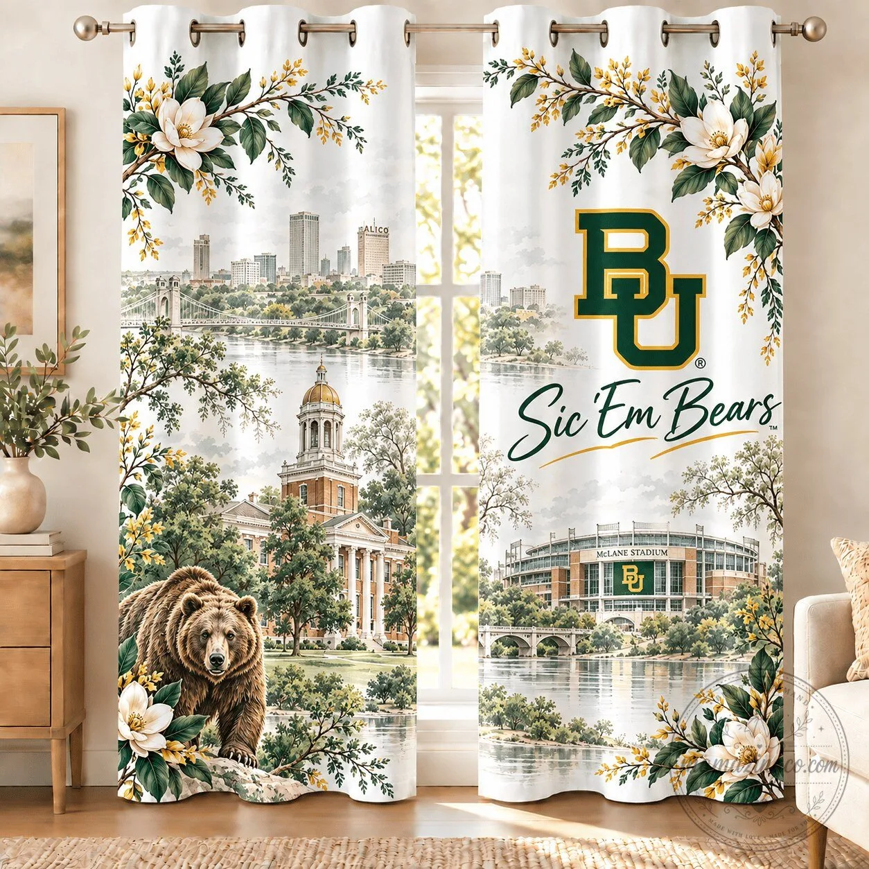 Baylor Bears Football Team Sic 'Em Bears Window Curtains