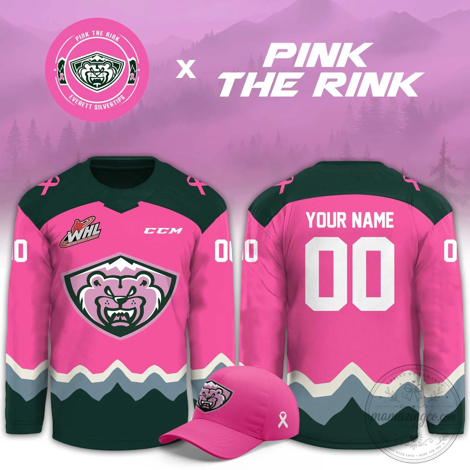 Everett Silvertips Pink the Rink 2026 Limited Edition Hockey Jersey