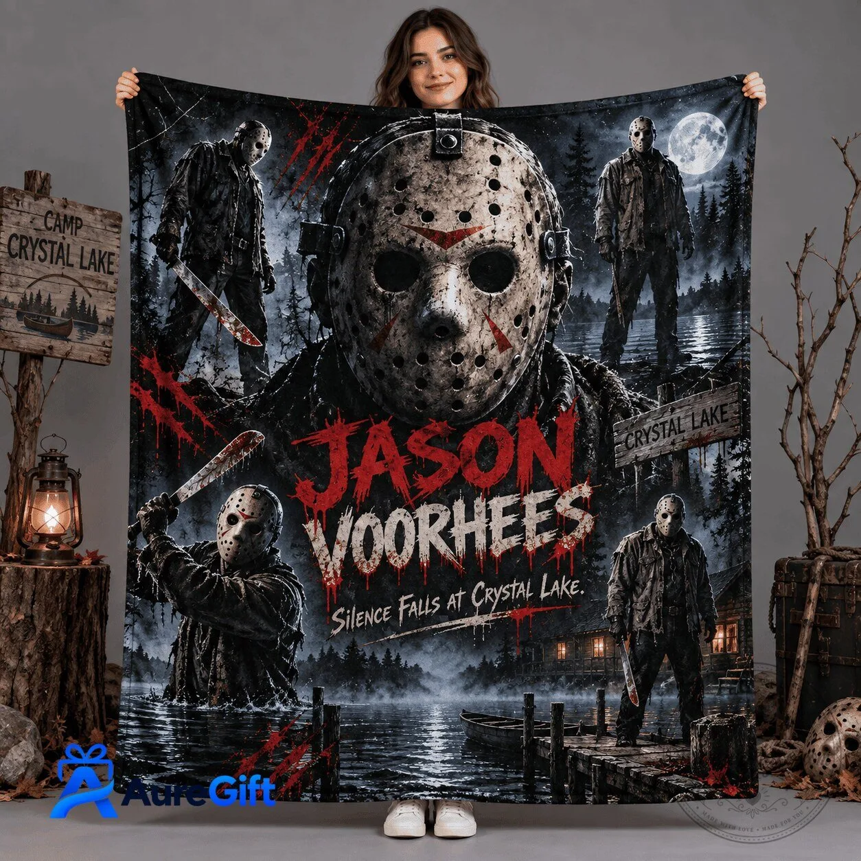 Fleece Blanket Featuring Jason Voorhees from Crystal Lake Horror Films