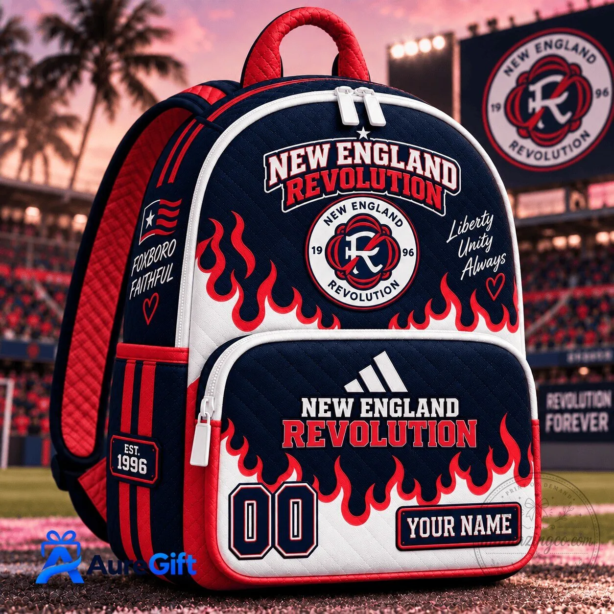 New England Revolution Soccer Team Personalized Quilted Backpack