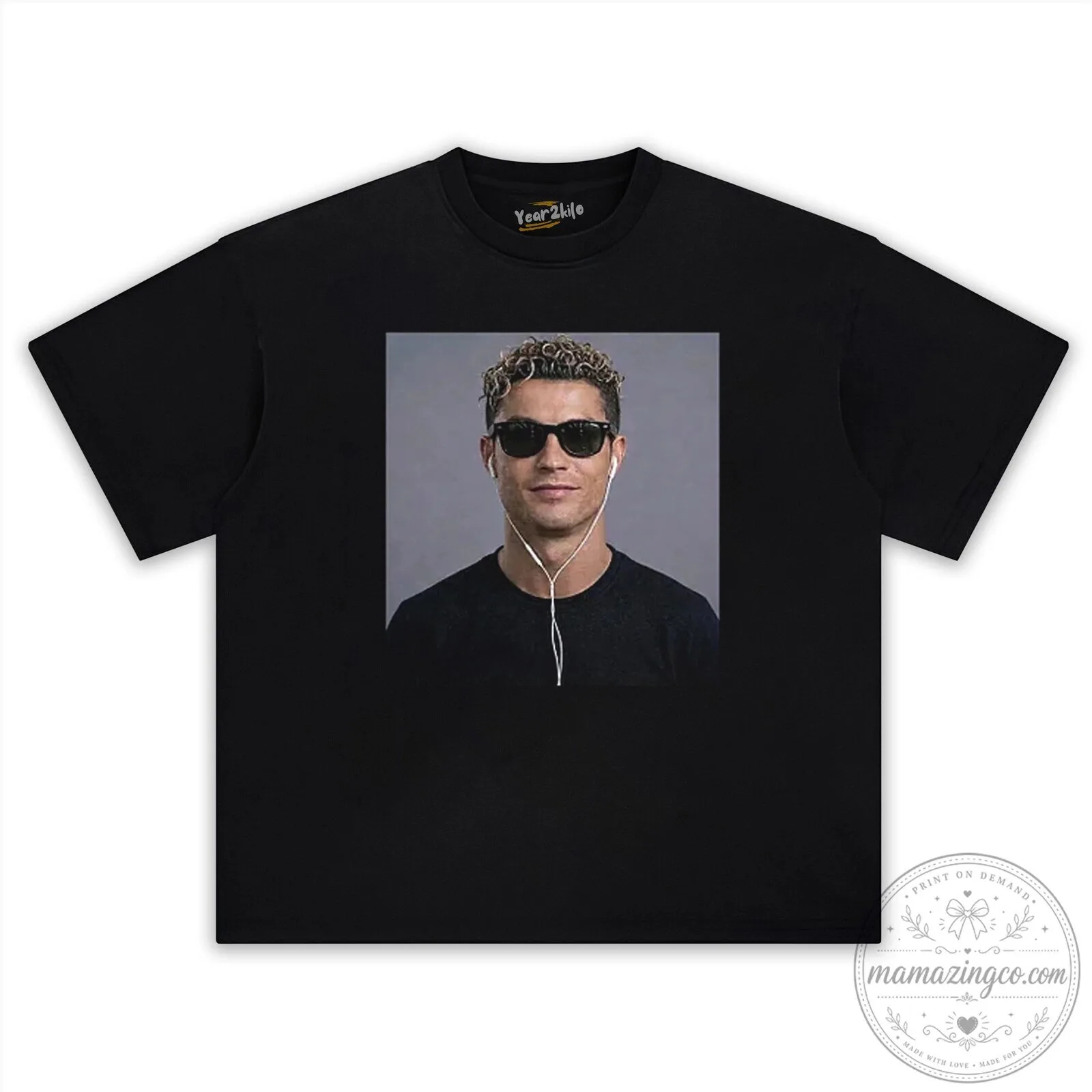 Cristiano Ronaldo Wearing Sunglasses and Earbuds Graphic T-Shirt