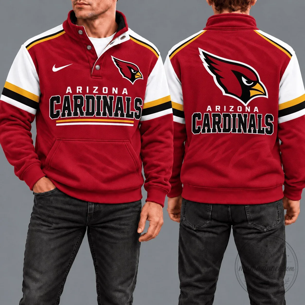 Arizona Cardinals Football Team Logo Red And White Quarter Snap Pullover Sweatshirt