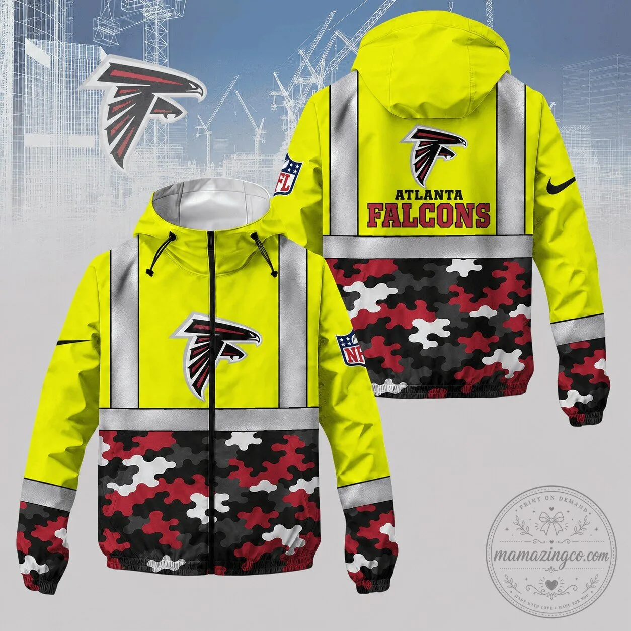 Reflective Camouflage Windbreaker Jacket for Atlanta Falcons - High Visibility Design