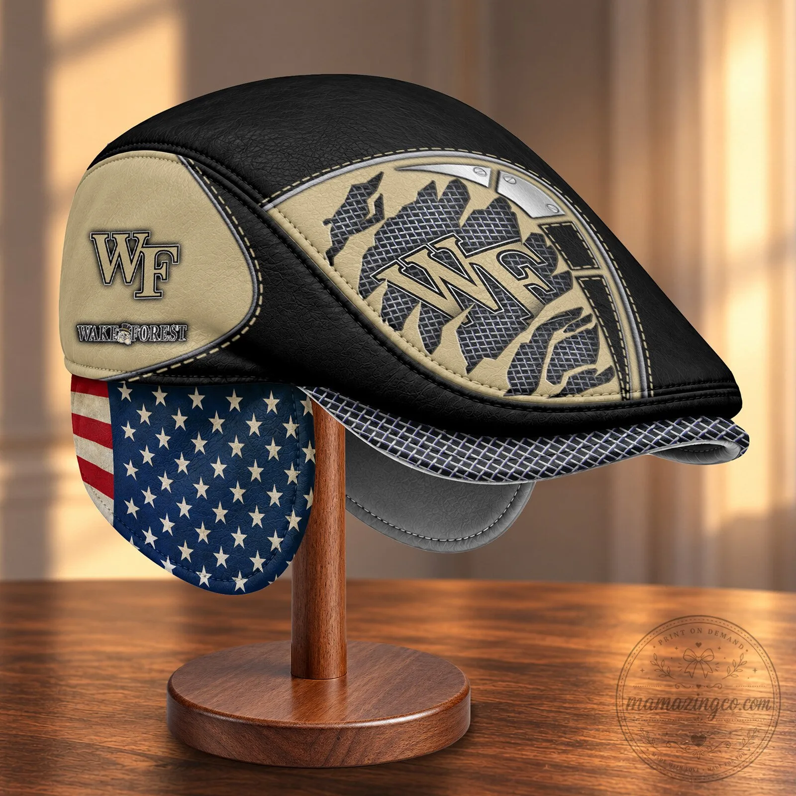 NCAA Flat Cap featuring Foldable Ear Flaps for Wake Forest Demon Deacons 10 NCAA Flat Cap featuring Foldable Ear Flaps for Wake Forest Demon Deacons