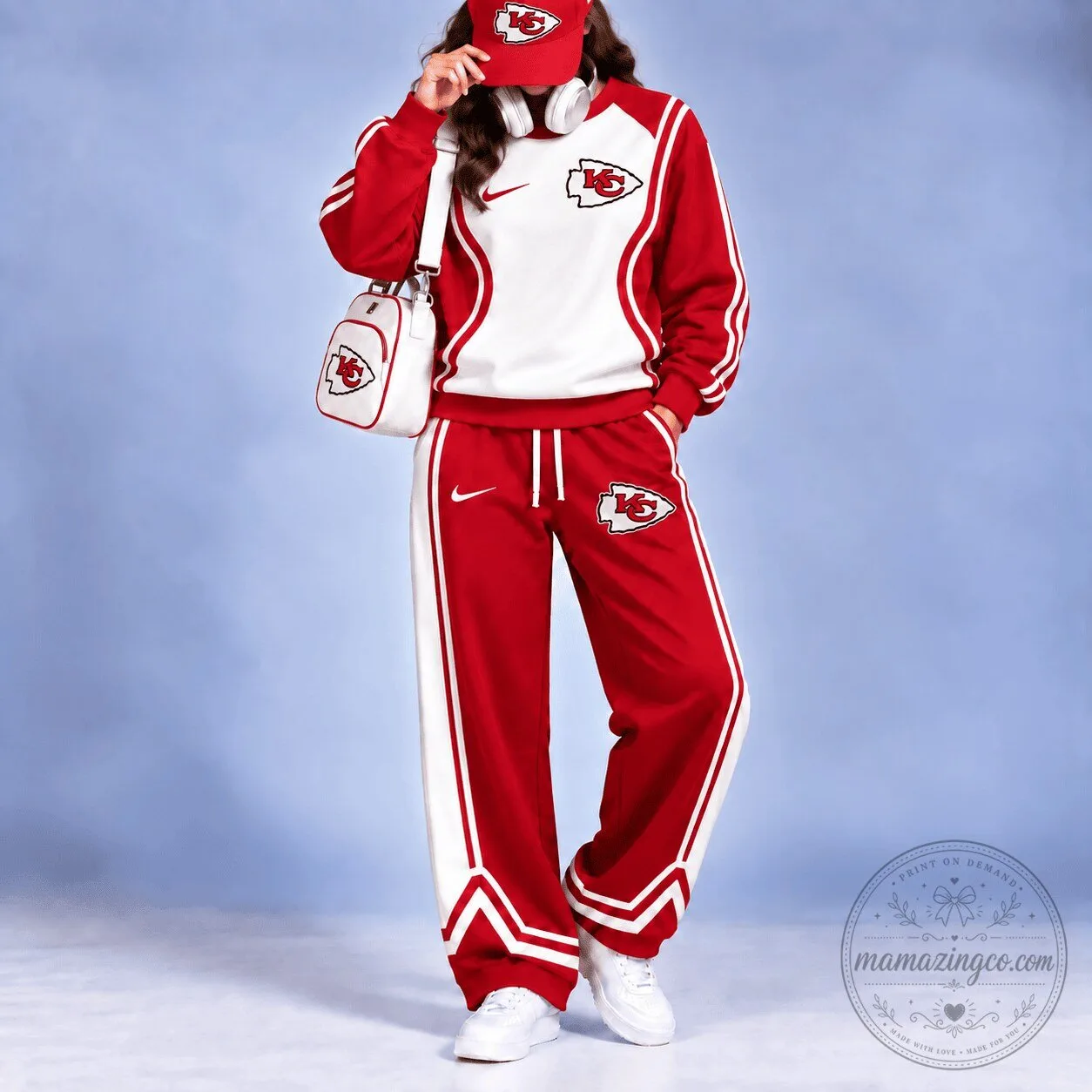 Kansas City Chiefs Red and White Color Block Team Logo Sweatshirt and Pants Set