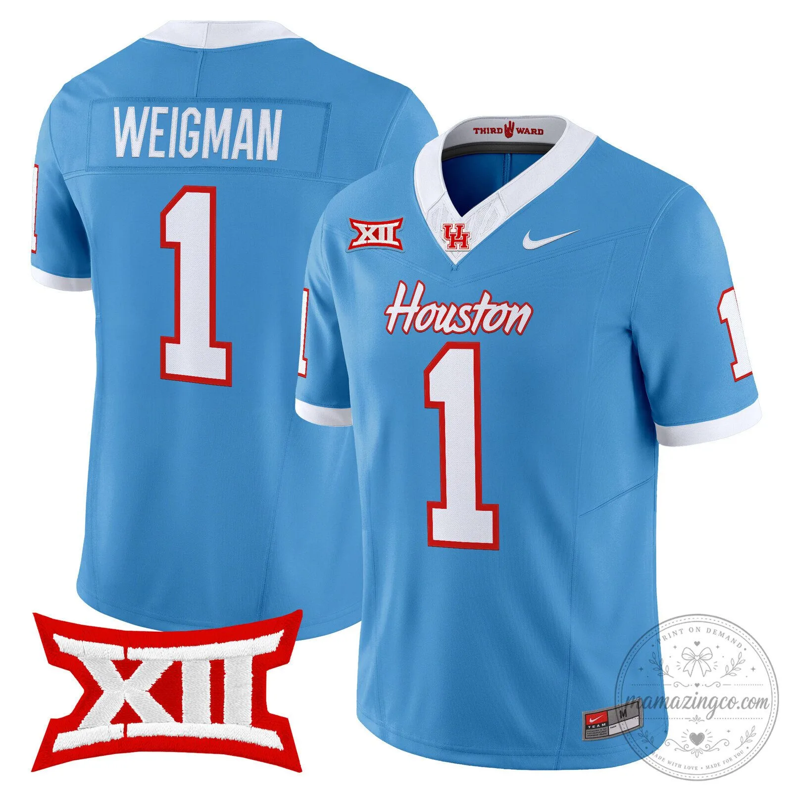 Houston Cougars Football Team Light Blue College Sports Jersey