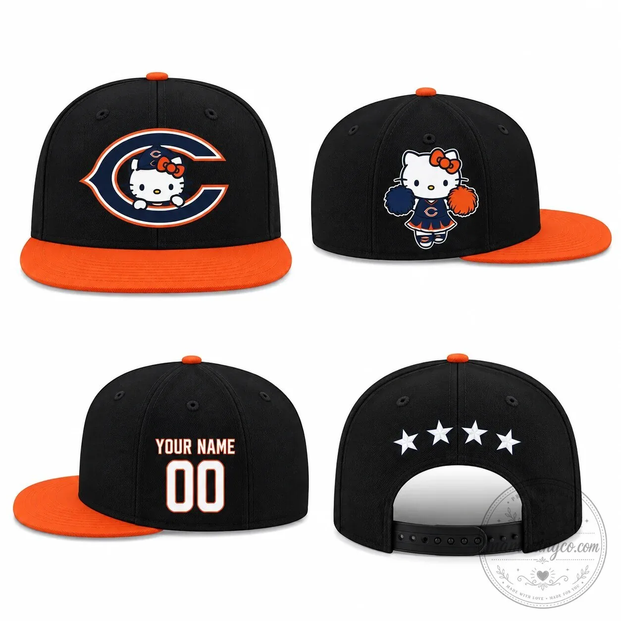 Chicago Bears Hello Kitty Personalized Snapback Cap Hat