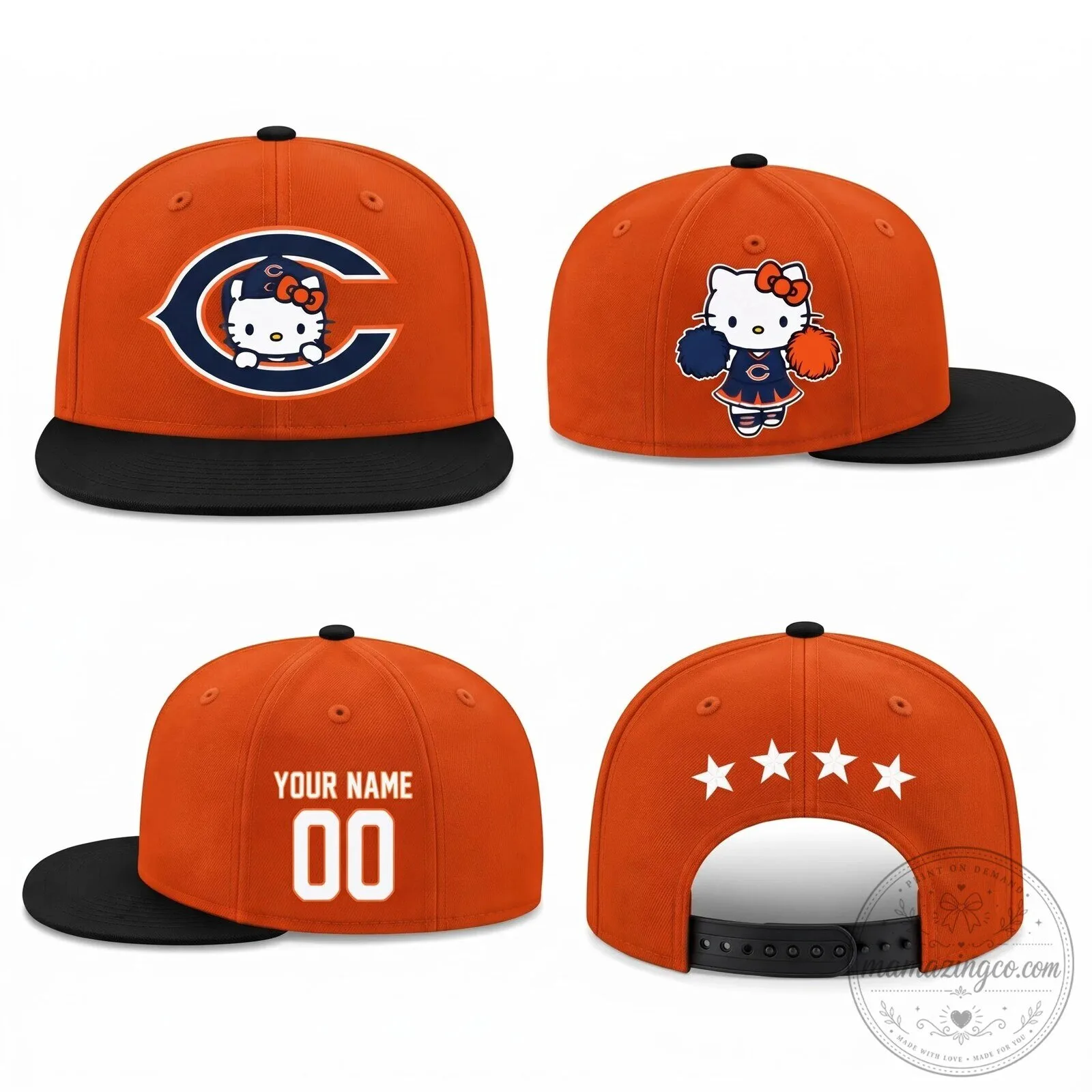Chicago Bears Hello Kitty Personalized Snapback Cap Hat 11 Chicago Bears Hello Kitty Personalized Snapback Cap Hat