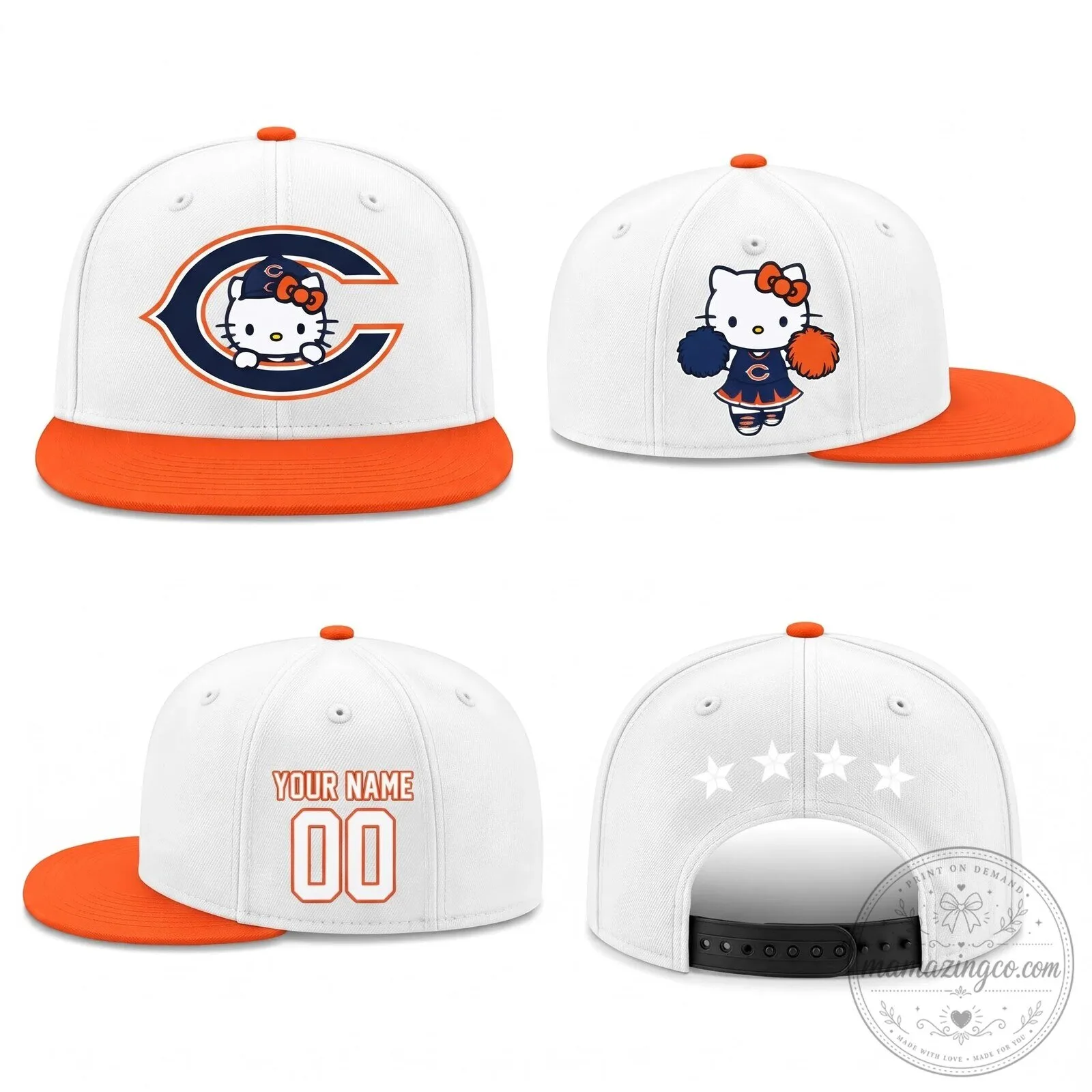 Chicago Bears Hello Kitty Personalized Snapback Cap Hat 13 Chicago Bears Hello Kitty Personalized Snapback Cap Hat