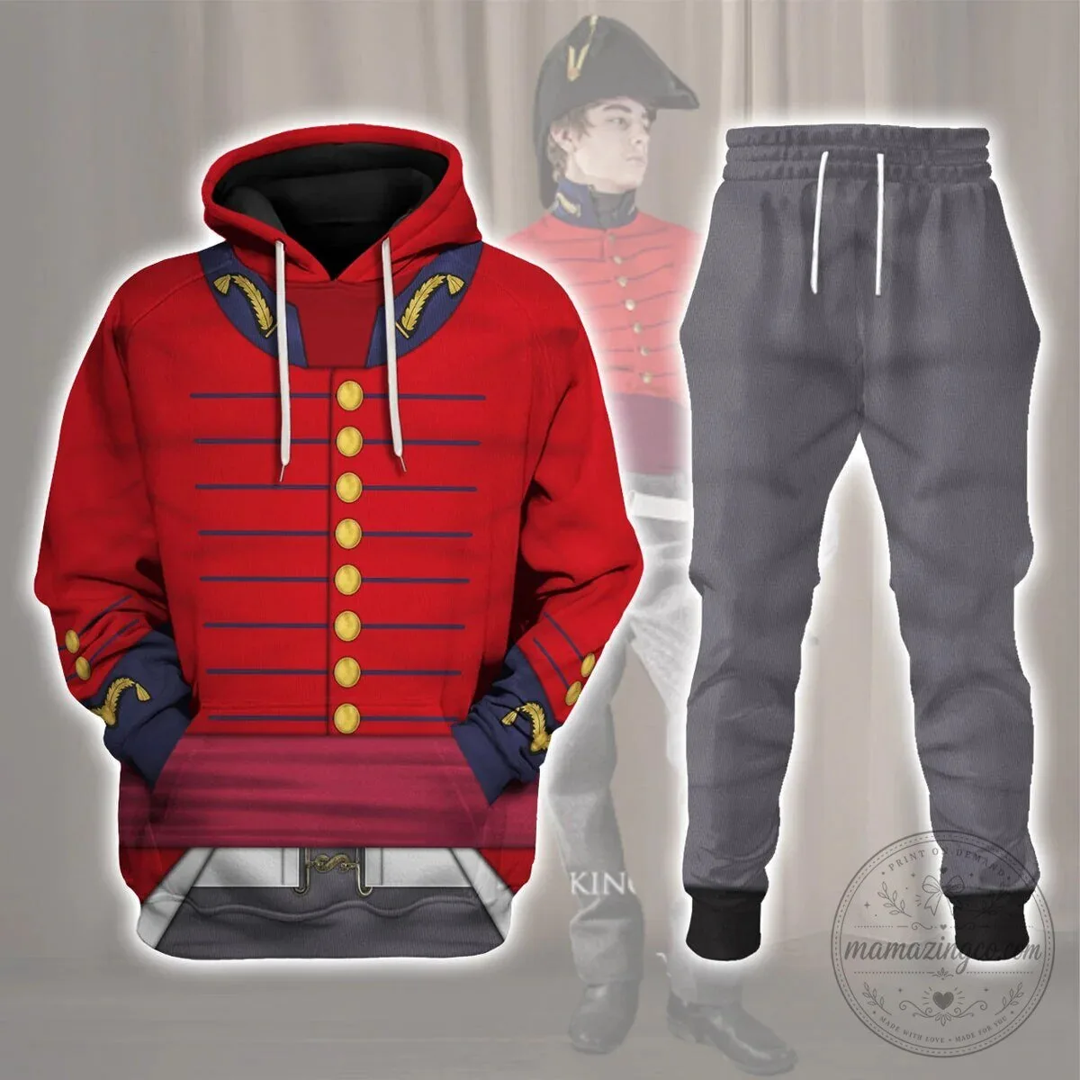 British Aide-de-Camp Uniform Historical Cosplay Costume Hoodie and Jogger Pants Set