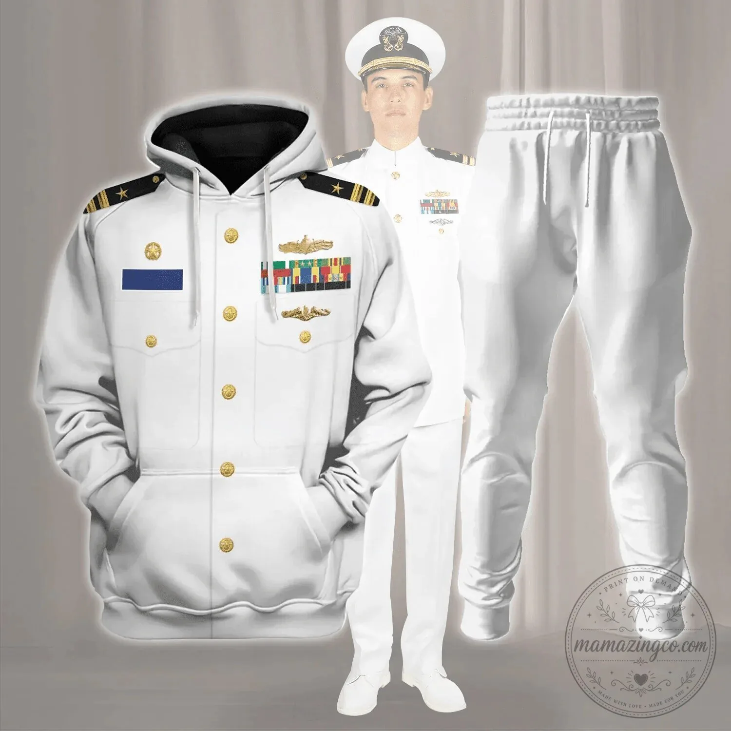 United States Navy Officer Uniform Rank and Branches White Hoodie