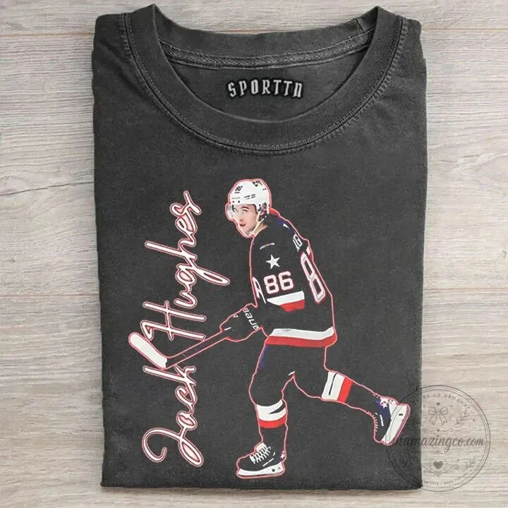 New Jersey Devils Hockey Graphic Tee featuring Jack Hughes Player Design