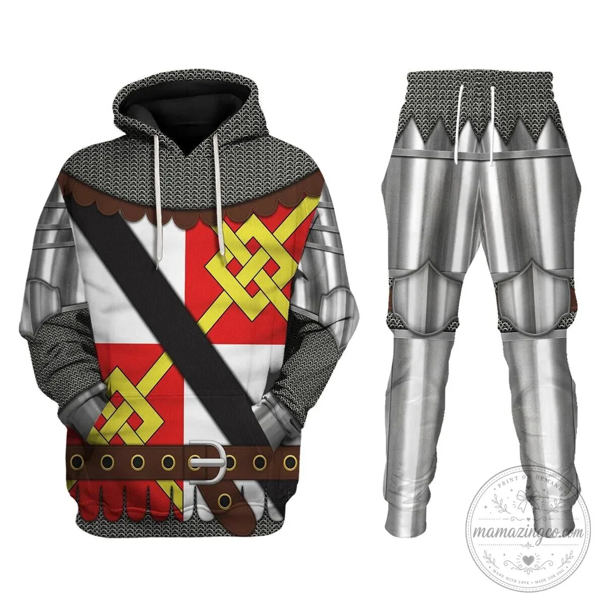 Henry le Despenser Medieval Knight Armor Costume Hoodie and Pants Set