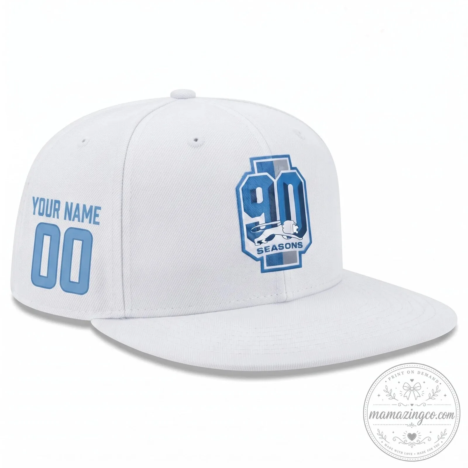 Personalized Snapback Hat with 90 Seasons Patch - Detroit Lions 10 Personalized Snapback Hat with 90 Seasons Patch - Detroit Lions