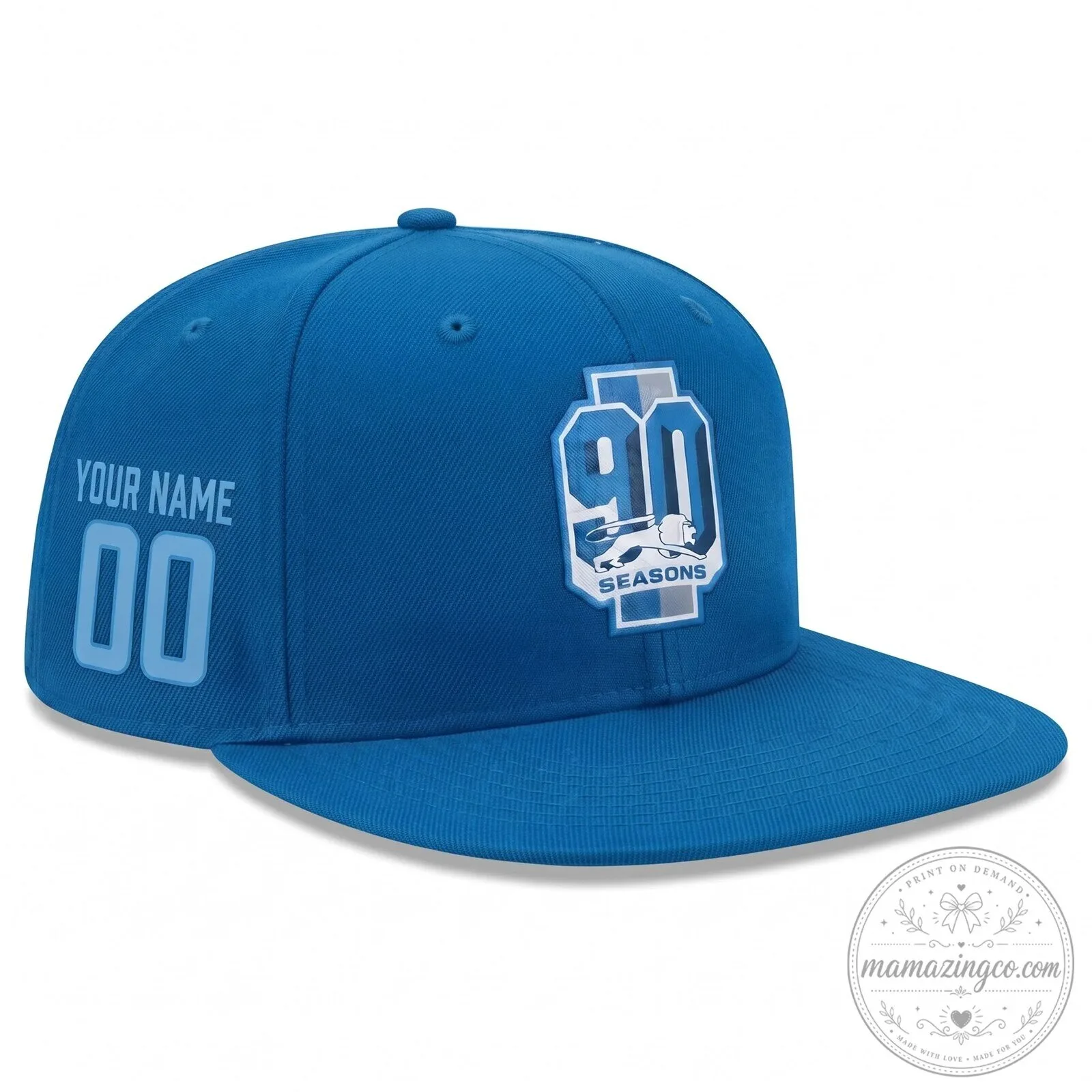 Personalized Snapback Hat with 90 Seasons Patch - Detroit Lions 11 Personalized Snapback Hat with 90 Seasons Patch - Detroit Lions