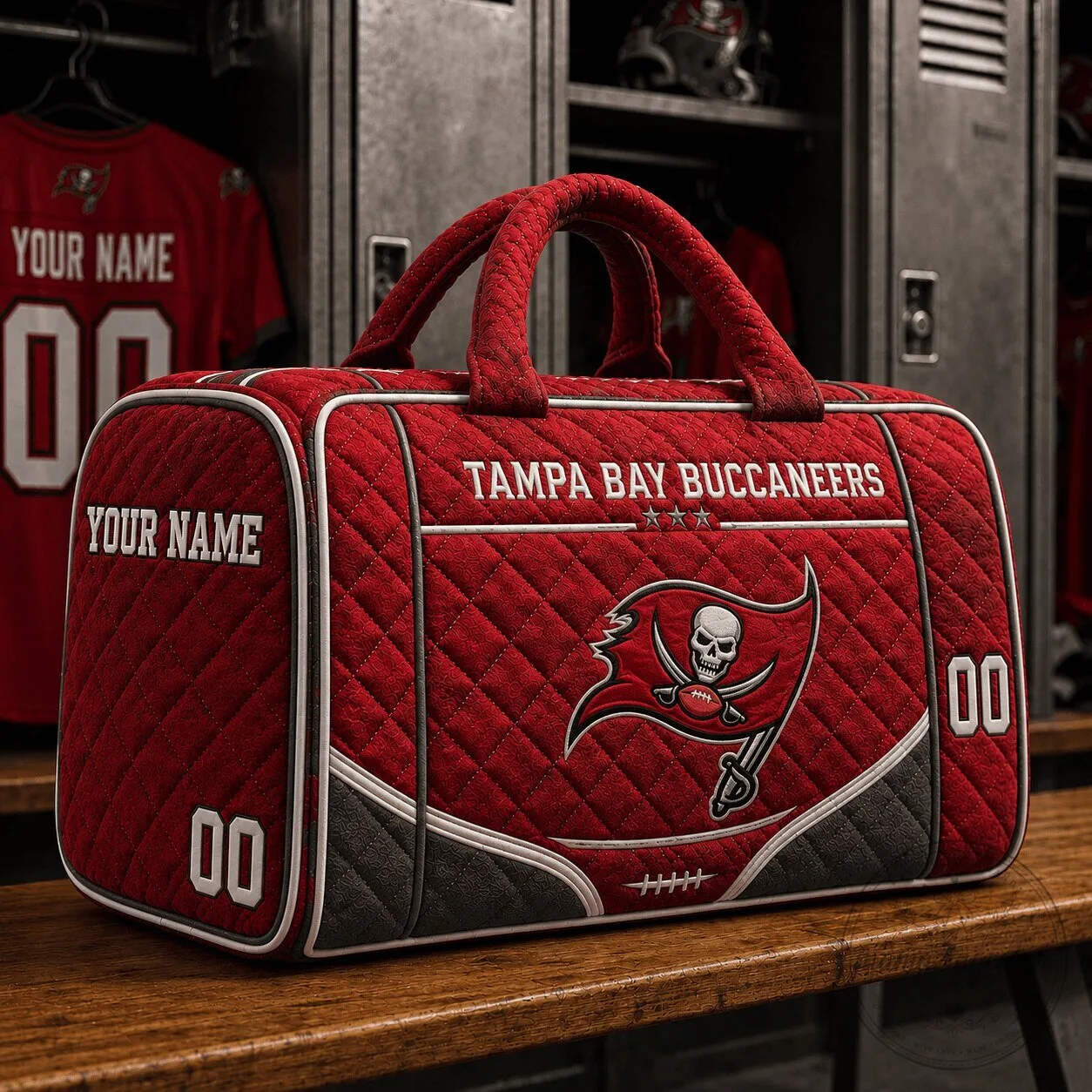 Tampa Bay Buccaneers Quilted Duffle Bag with Custom Name for Football Fans