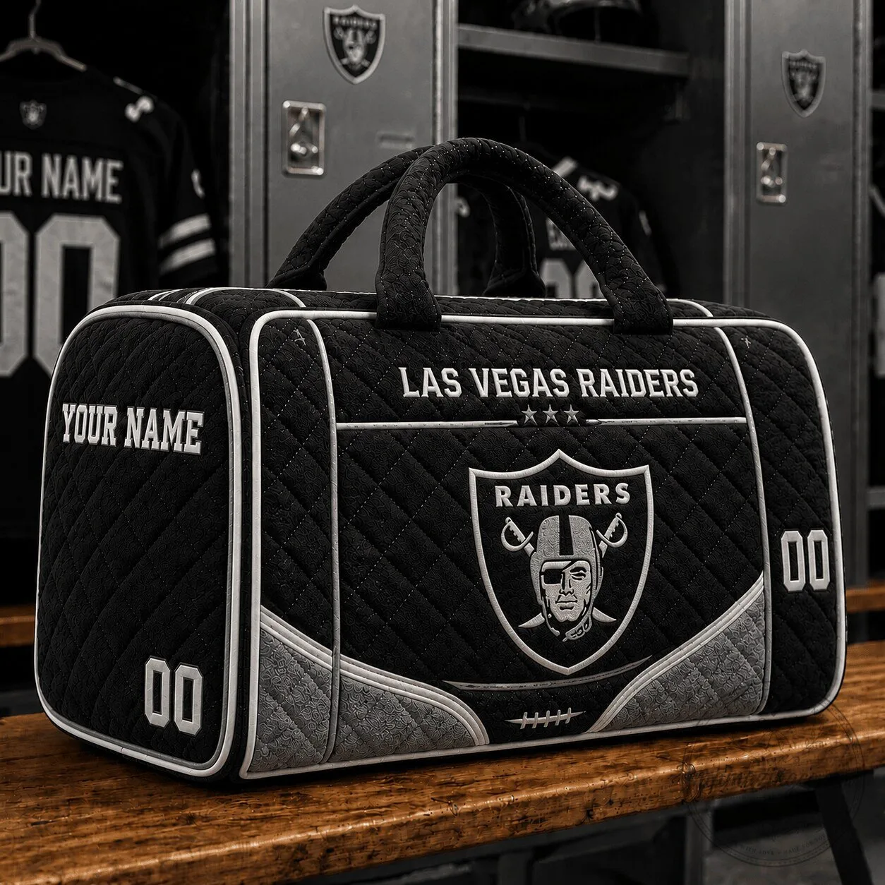 Las Vegas Raiders Quilted Duffle Bag with Custom Name and Number