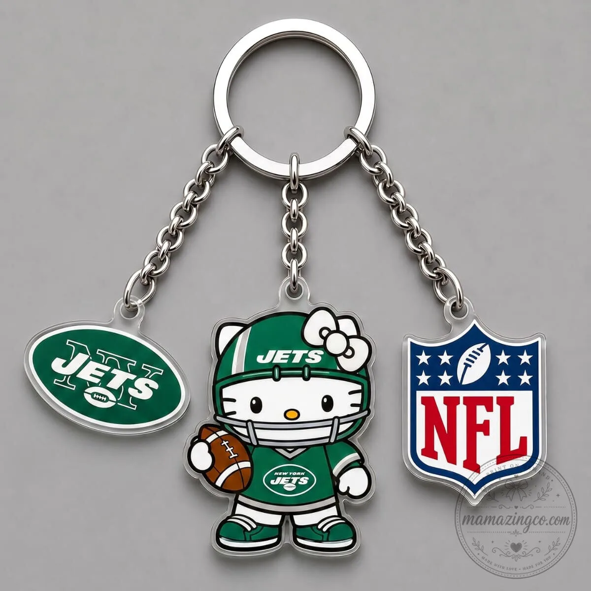 New York Jets Hello Kitty Football Helmet Triple Charm Keychain