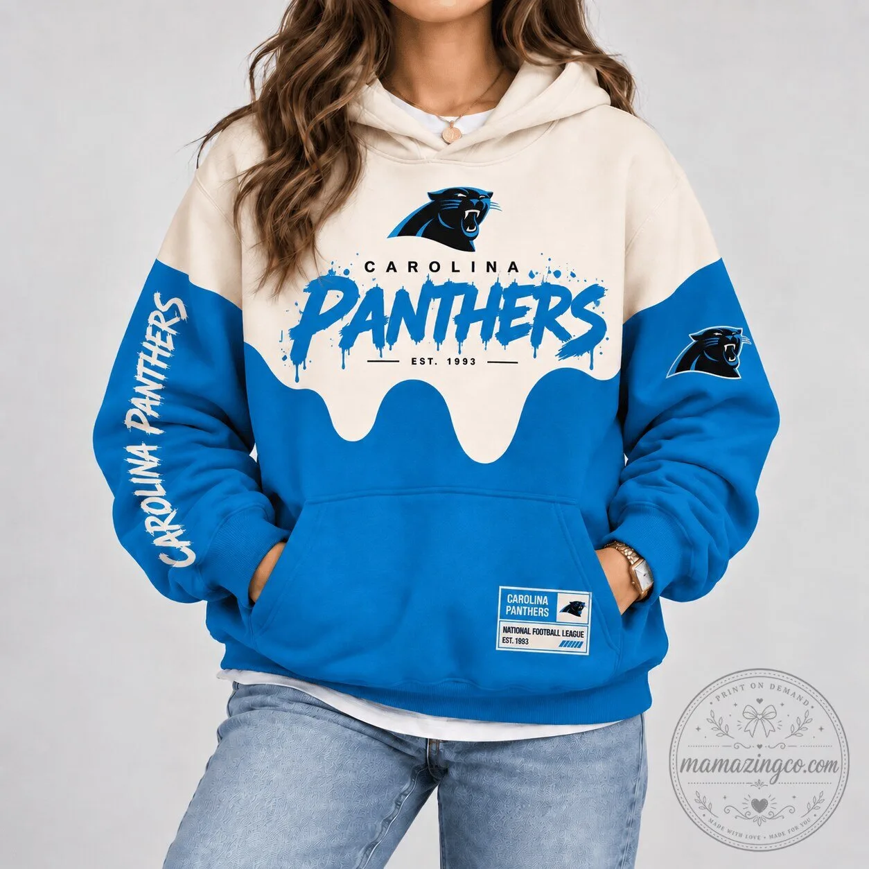 Carolina Panthers National Football League Paint Splatter Cream Blue Hoodie 1 Carolina Panthers National Football League Paint Splatter Cream Blue Hoodie