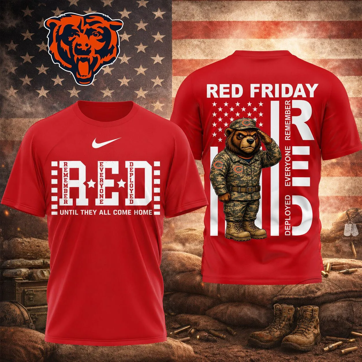 Red Friday T-Shirt - Chicago Bears Remember Everyone Deployed Until They Return Home 5 Red Friday T-Shirt - Chicago Bears Remember Everyone Deployed Until They Return Home