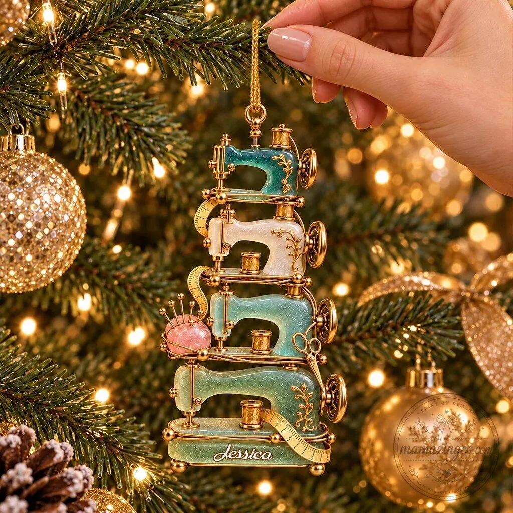 Personalized Sewing Machine Stack Christmas Tree Ornament 2 Personalized Sewing Machine Stack Christmas Tree Ornament