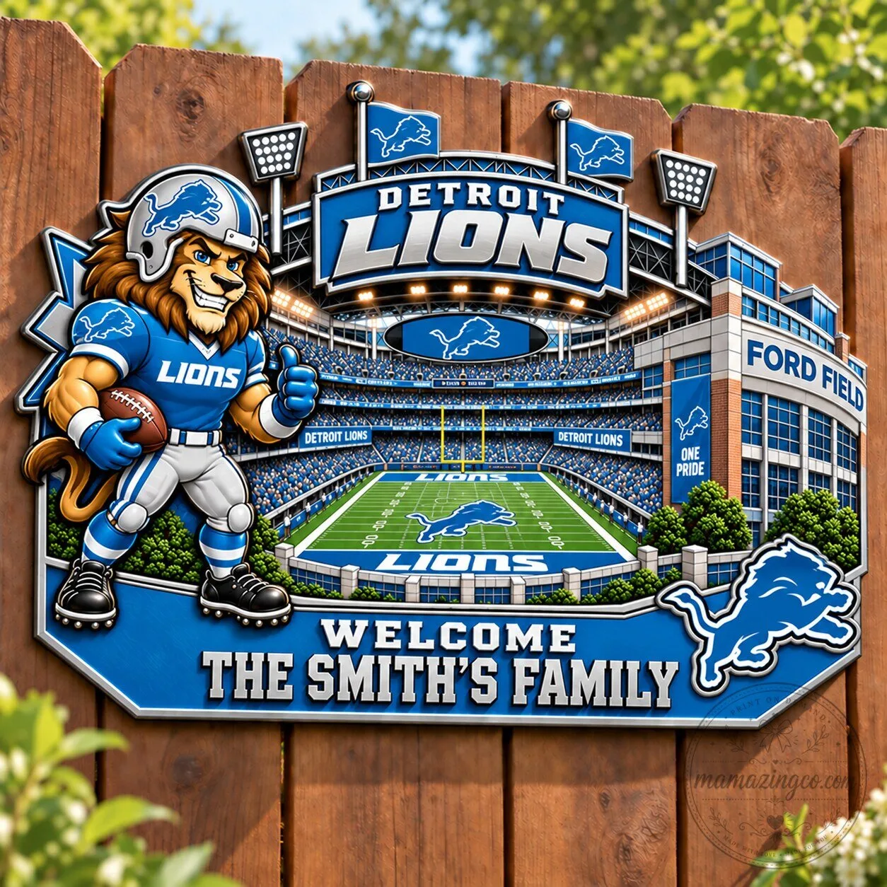 Detroit Lions Ford Field Stadium Welcome Custom Family Name Plaque