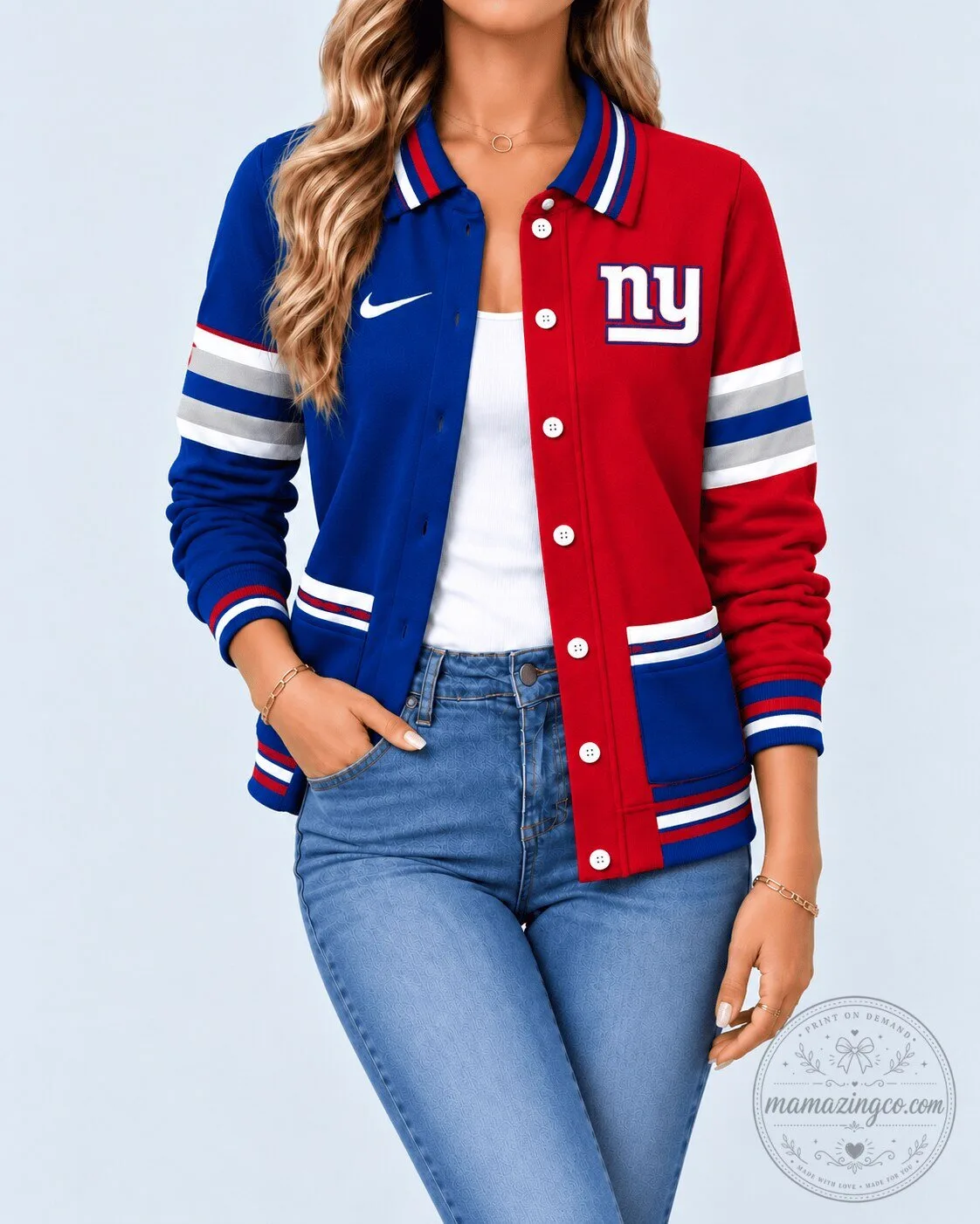New York Giants NFL Classic Varsity Button-Up Jacket for Women