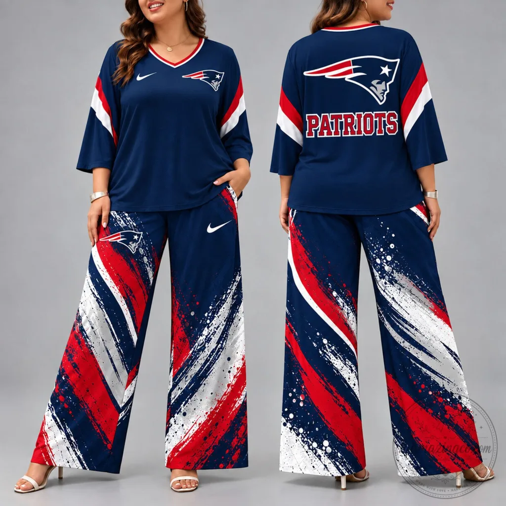 New England Patriots Women's V-Neck Top and Wide Leg Pants Pajamas Set New England Patriots Women's V-Neck Top and Wide Leg Pants Pajamas Set