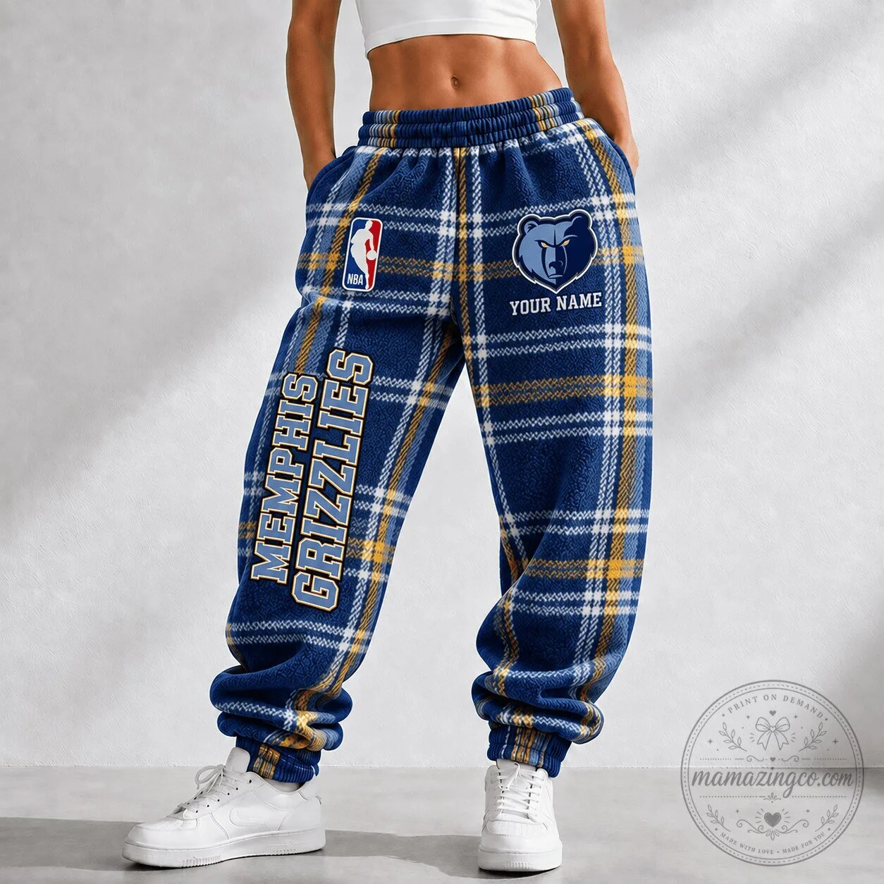 Memphis Grizzlies NBA Plaid Pattern Custom Name Jogger Pants