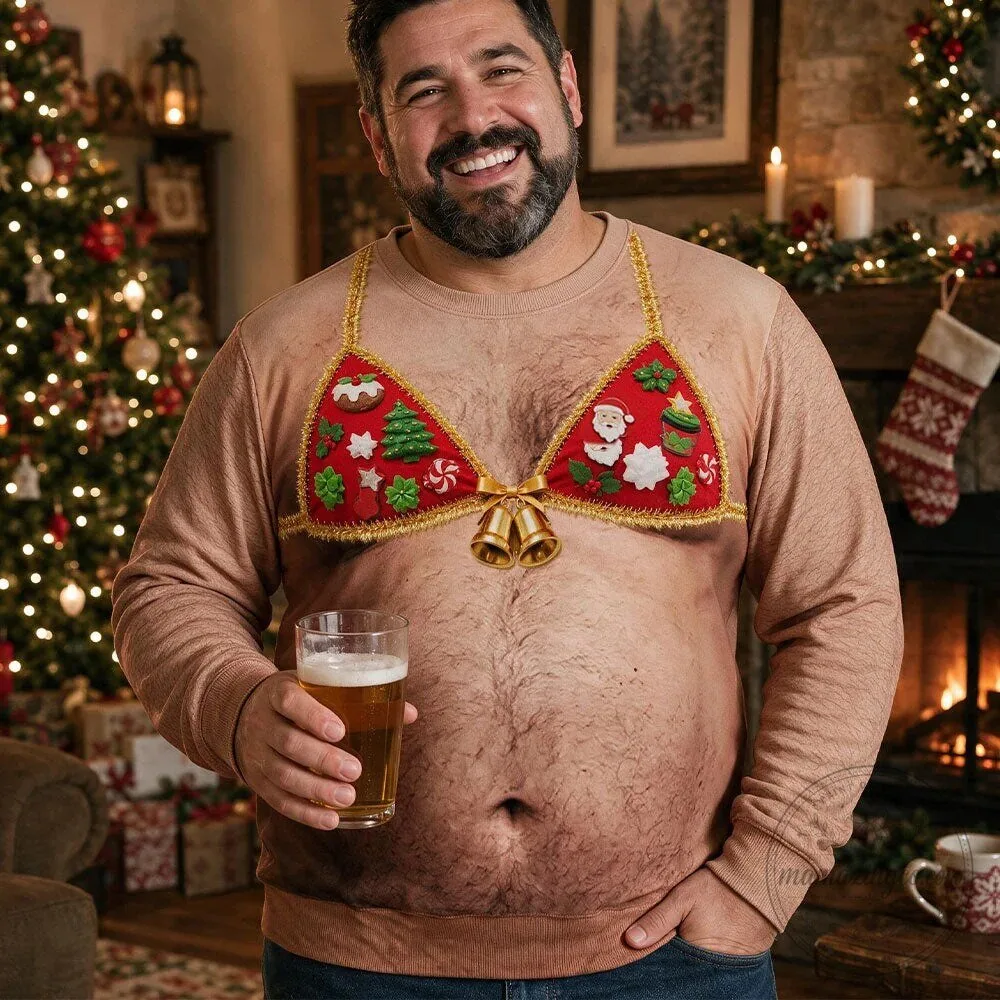 Funny Christmas Bra Bikini Ugly Sweater for Men with Hairy Chest Design 10 Funny Christmas Bra Bikini Ugly Sweater for Men with Hairy Chest Design