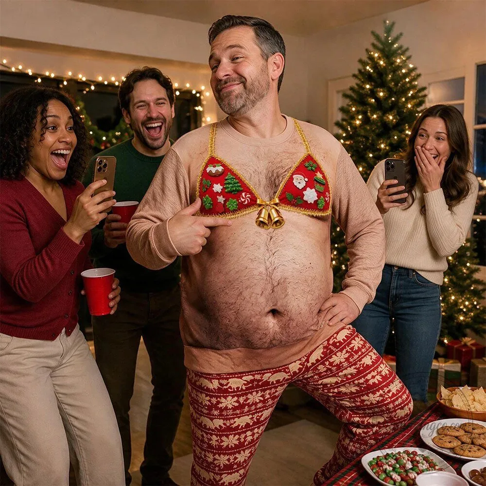 Funny Christmas Bra Bikini Ugly Sweater for Men with Hairy Chest Design 12 Funny Christmas Bra Bikini Ugly Sweater for Men with Hairy Chest Design