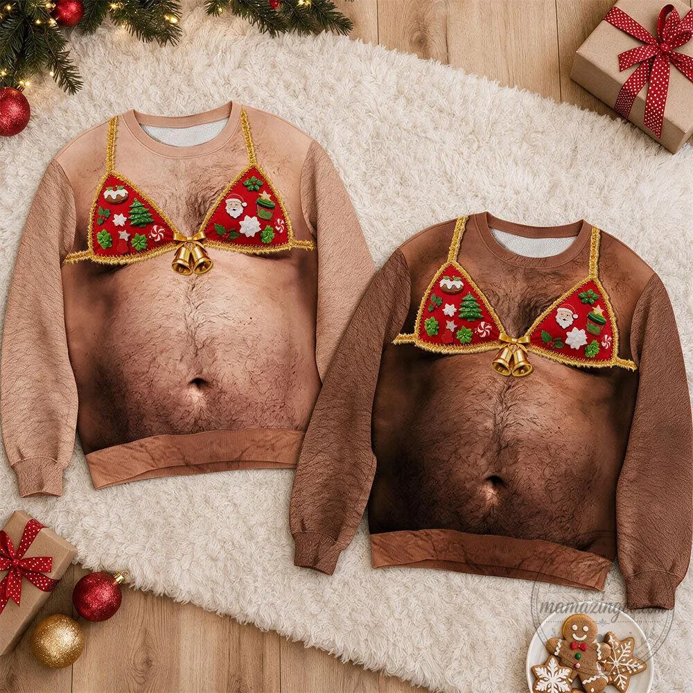 Funny Christmas Bra Bikini Ugly Sweater for Men with Hairy Chest Design 14 Funny Christmas Bra Bikini Ugly Sweater for Men with Hairy Chest Design