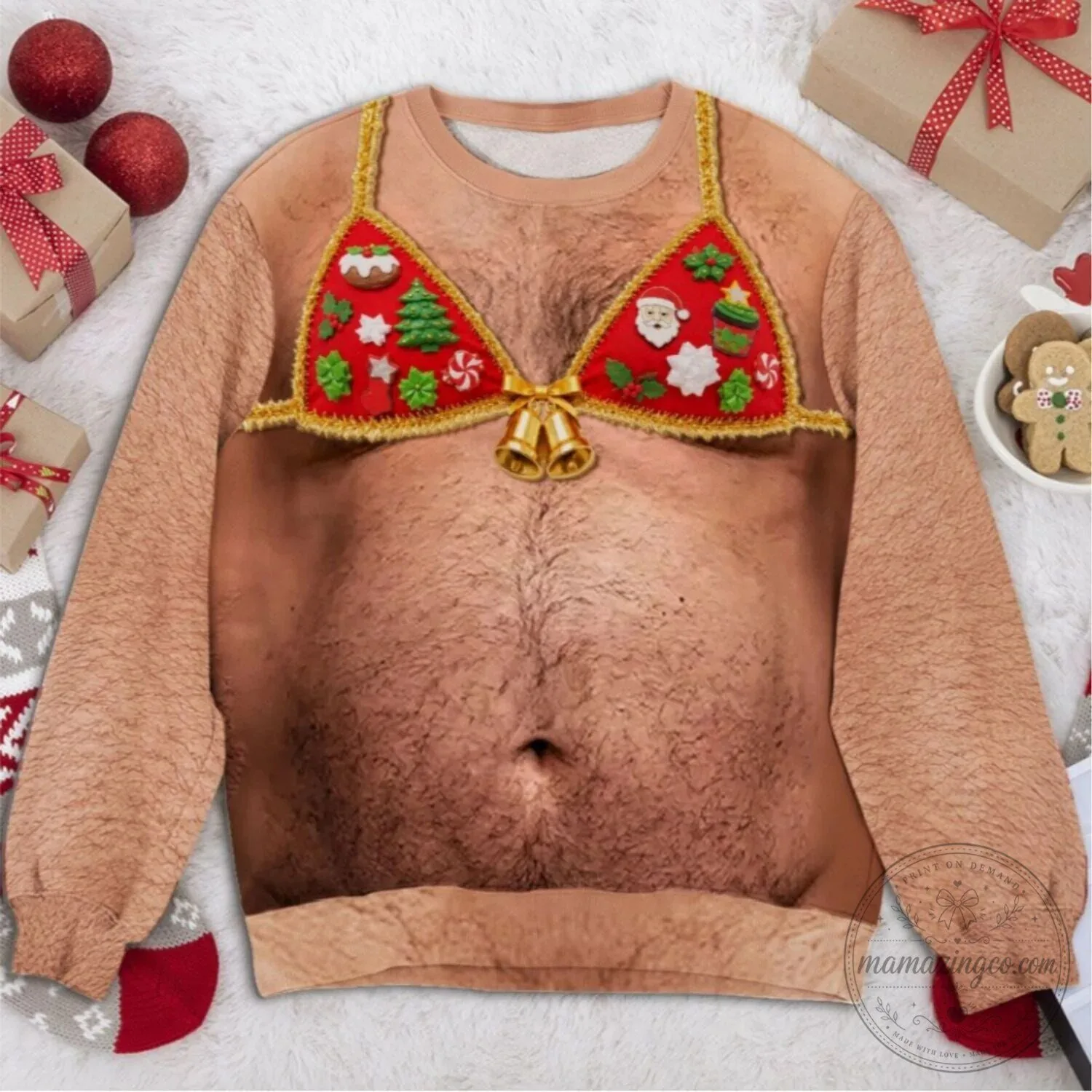 Funny Christmas Bra Bikini Ugly Sweater for Men with Hairy Chest Design 15 Funny Christmas Bra Bikini Ugly Sweater for Men with Hairy Chest Design