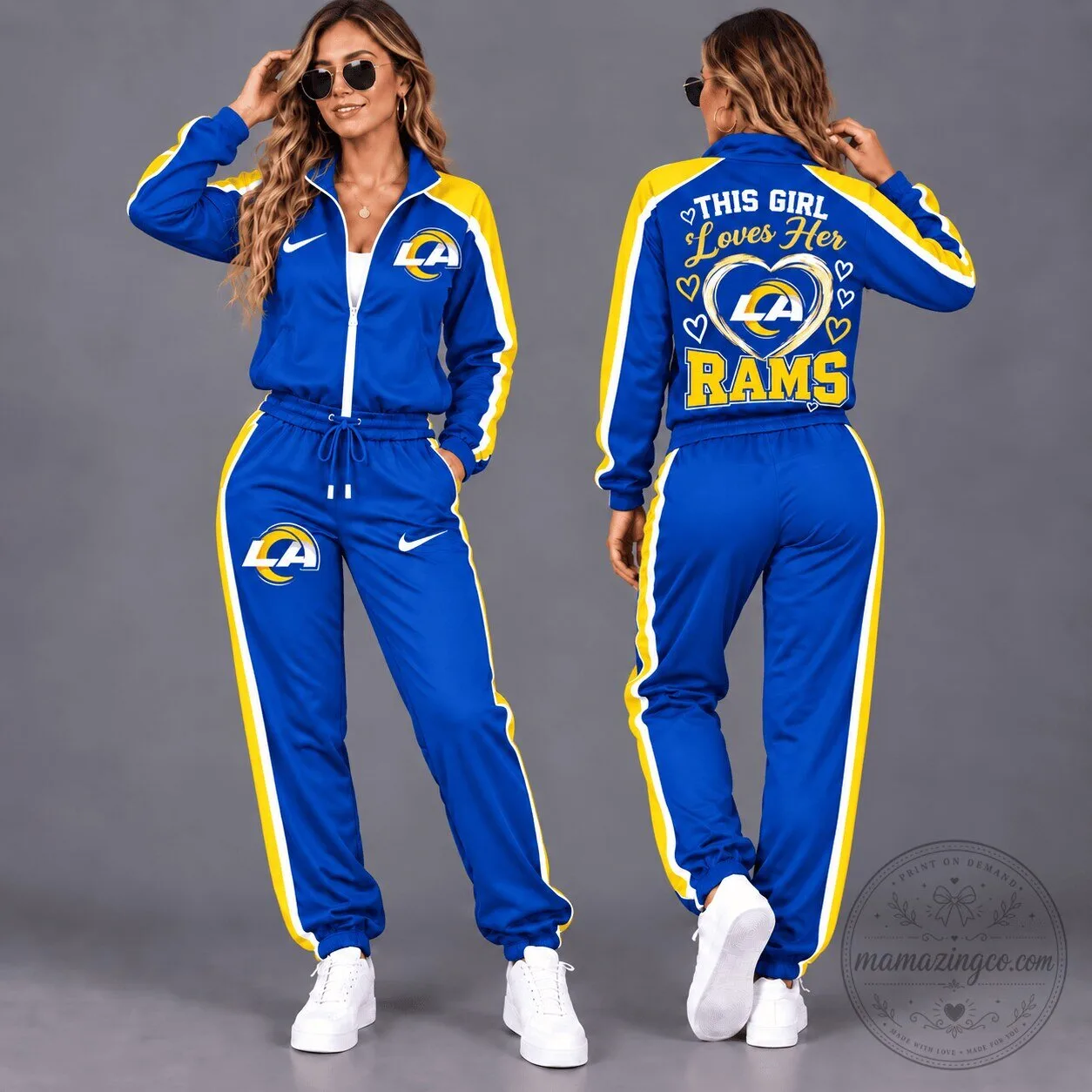 Los Angeles Rams Women's Blue and Yellow Tracksuit Jacket and Pants Set