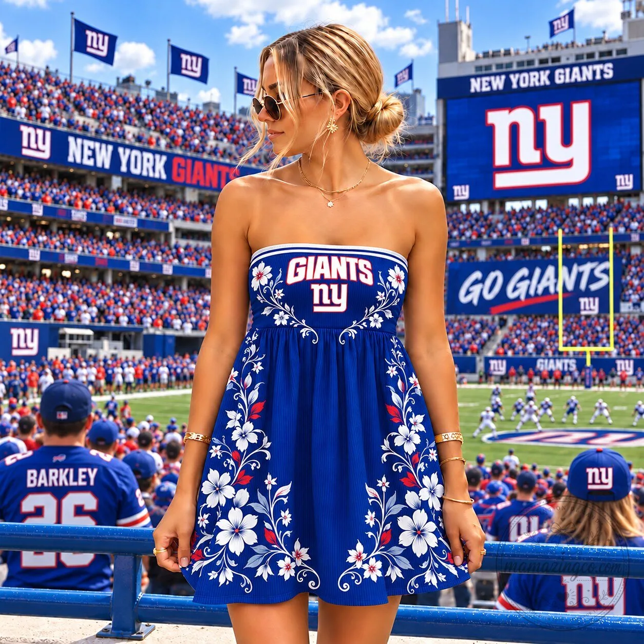 New York Giants NFL Football Floral Strapless Mini Dress for Women