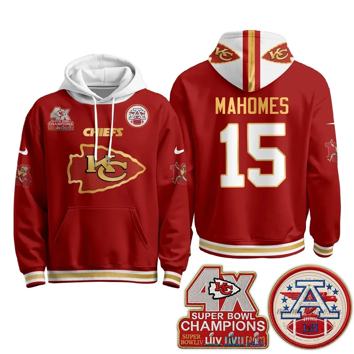 Kansas City Chiefs Super Bowl LIV Champions Patrick Mahomes Number 15 Hoodie 6 Kansas City Chiefs Super Bowl LIV Champions Patrick Mahomes Number 15 Hoodie