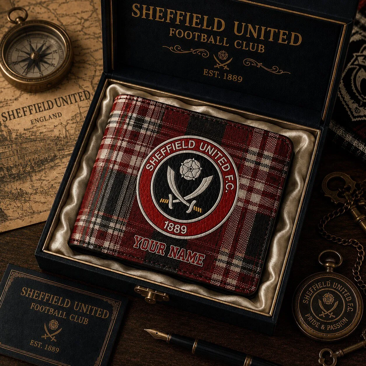 Sheffield United Football Club Plaid Wallet Custom Name for Fan