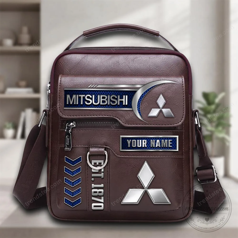 Mitsubishi Motors Personalized Brown Leather Crossbody Shoulder Bag