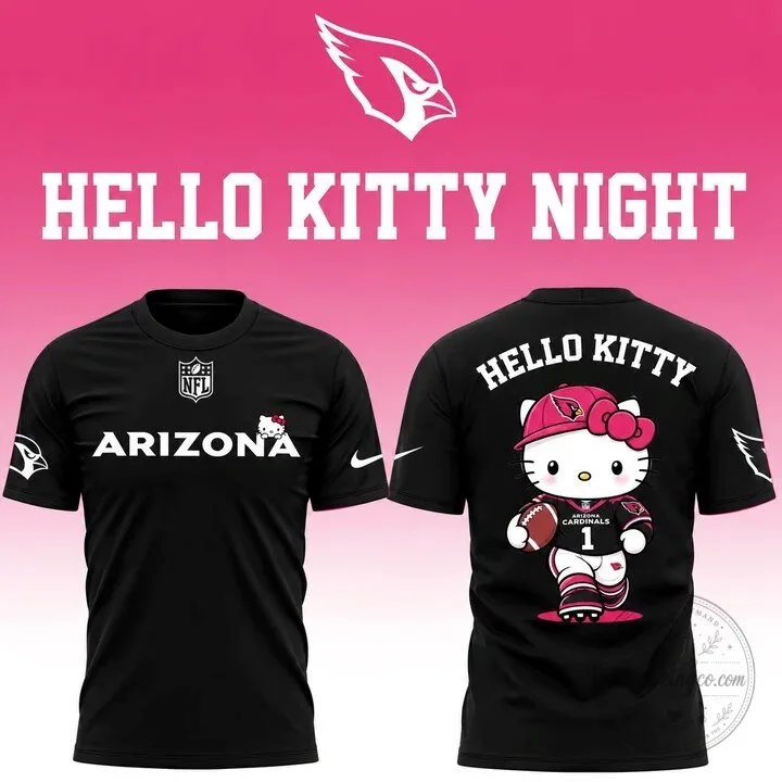 Arizona Cardinals Hello Kitty Night NFL Football Team Black T-Shirt 4 Arizona Cardinals Hello Kitty Night NFL Football Team Black T-Shirt