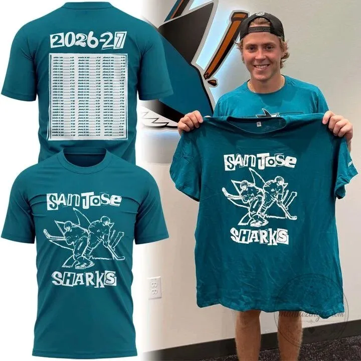 San Jose Sharks 2026-2027 Season Schedule Teal Hockey T-Shirt 7 San Jose Sharks 2026-2027 Season Schedule Teal Hockey T-Shirt
