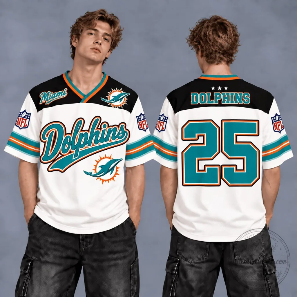 Miami Dolphins NFL Football Team Retro Fan V-Neck Jersey Shirt Miami Dolphins NFL Football Team Retro Fan V-Neck Jersey Shirt