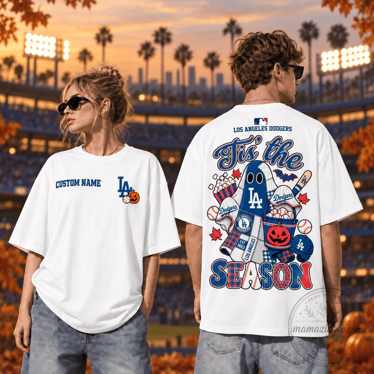Los Angeles Dodgers Tis The Season Ghost Halloween T-Shirt