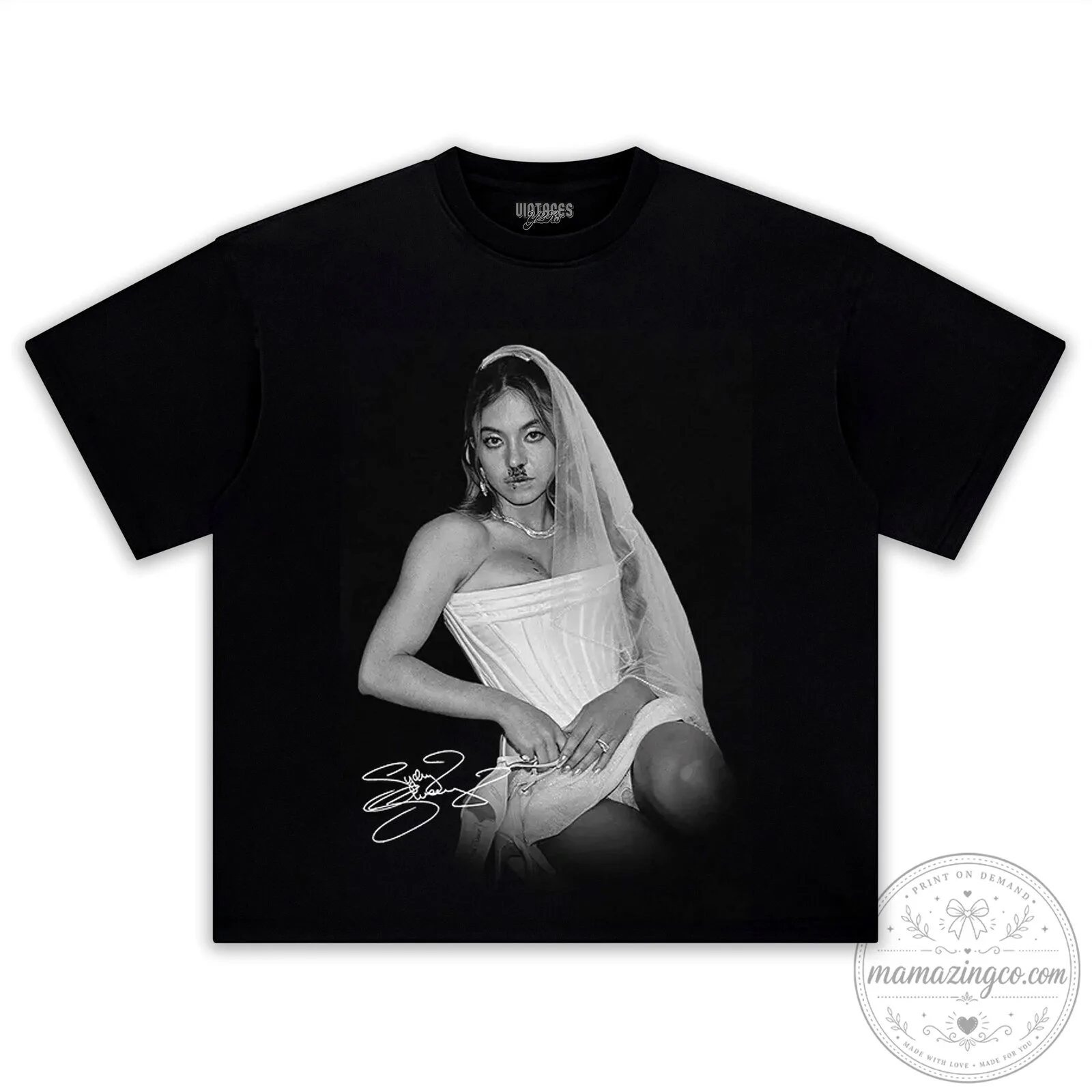 Sydney Sweeney Black and White Photo Graphic T-Shirt