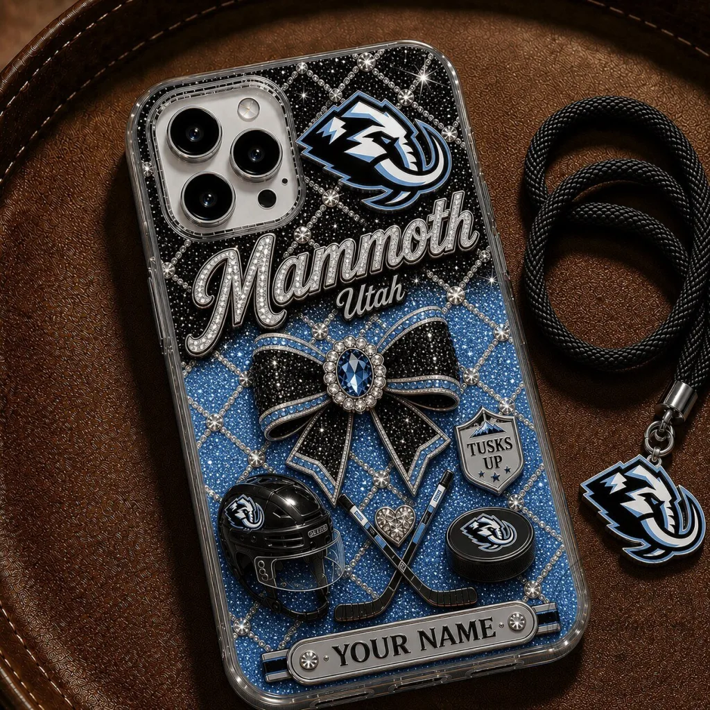 Utah Mammoth Ice Hockey Team Personalized Phone Case with Custom Name Utah Mammoth Ice Hockey Team Personalized Phone Case with Custom Name