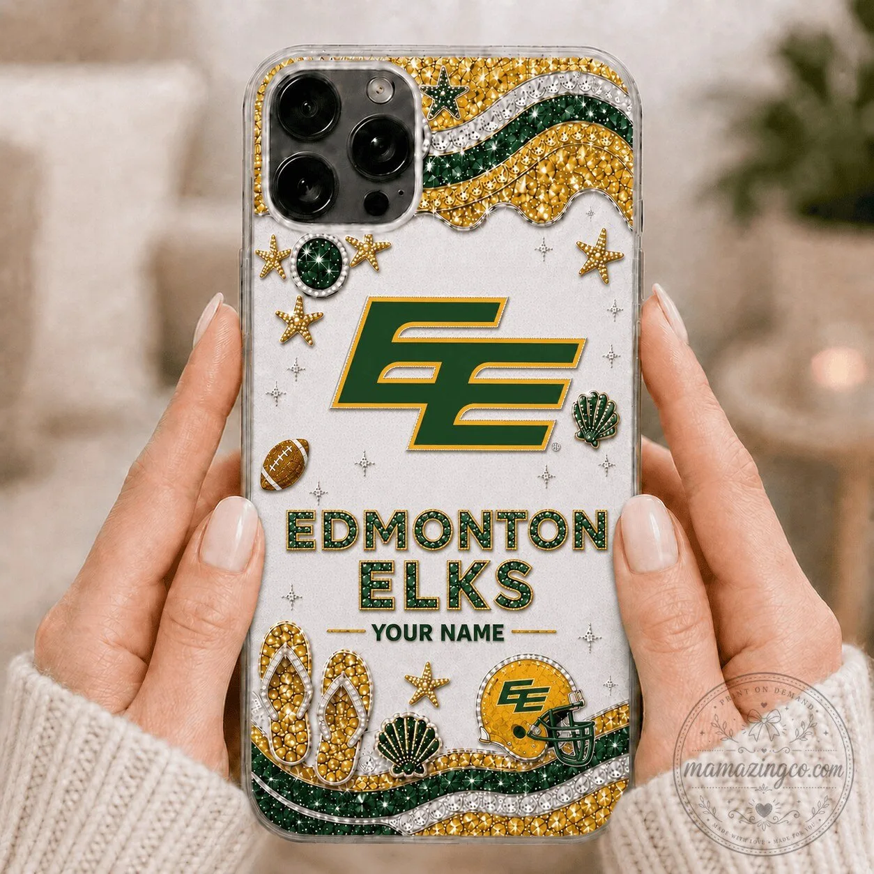 Edmonton Elks Canadian Football League Glitter Phone Case Custom Name