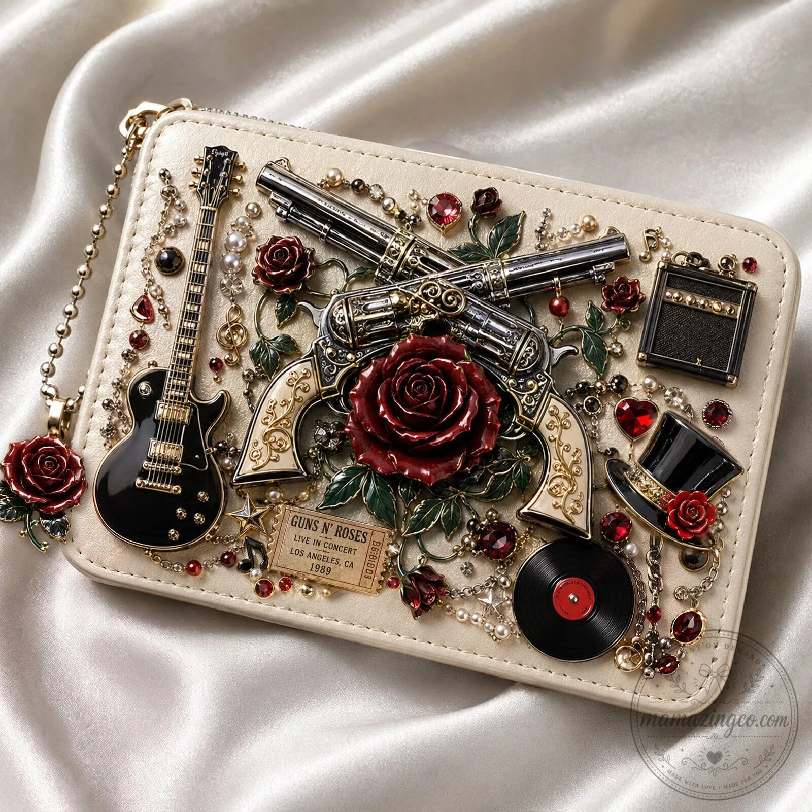 Guns N' Roses Handmade 3D Collage Wallet with Guitar and Roses