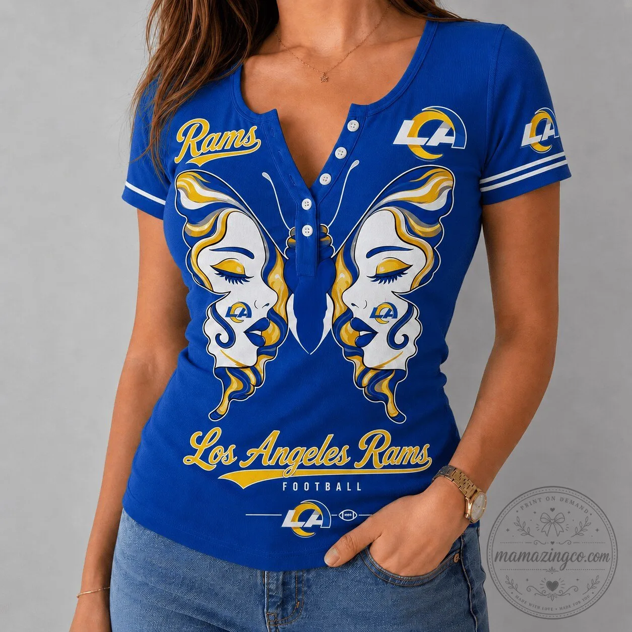 Los Angeles Rams Football Butterfly Wings V-Neck T-Shirt 5 Los Angeles Rams Football Butterfly Wings V-Neck T-Shirt