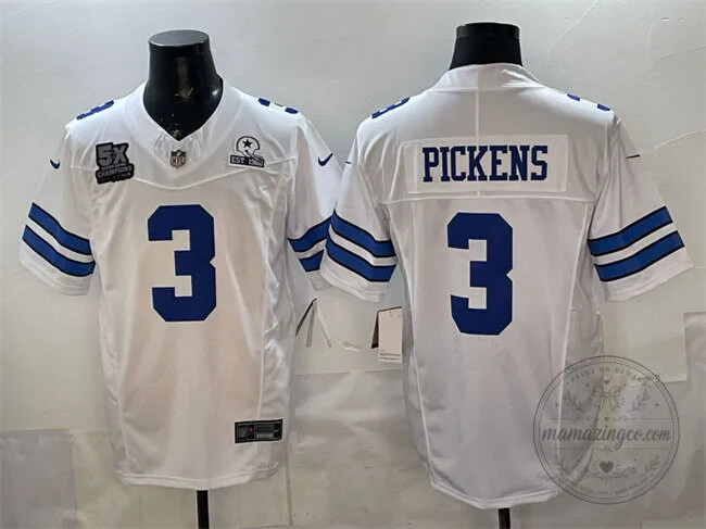 Dallas Cowboys Football George Pickens White Number 3 Limited Stitched Jersey
